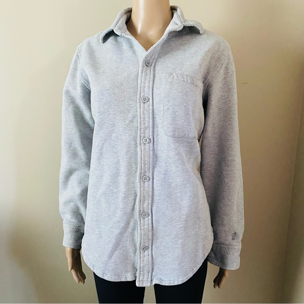 Aritzia TNA Cozy Boyfriend Fleece Grey Button-Up Sweater, women’s xs